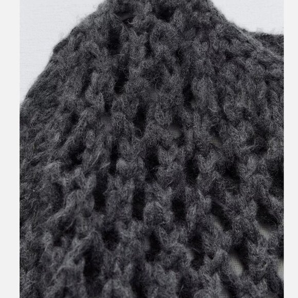 NWT ZARA GREY OPEN KNIT SWEATER WITH VENT - Picture 3 of 8